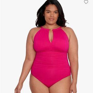 LAUREN RALPH Plus Size Halter-Neck One Piece Swimsuit, swimwear size 18 W Orchid
